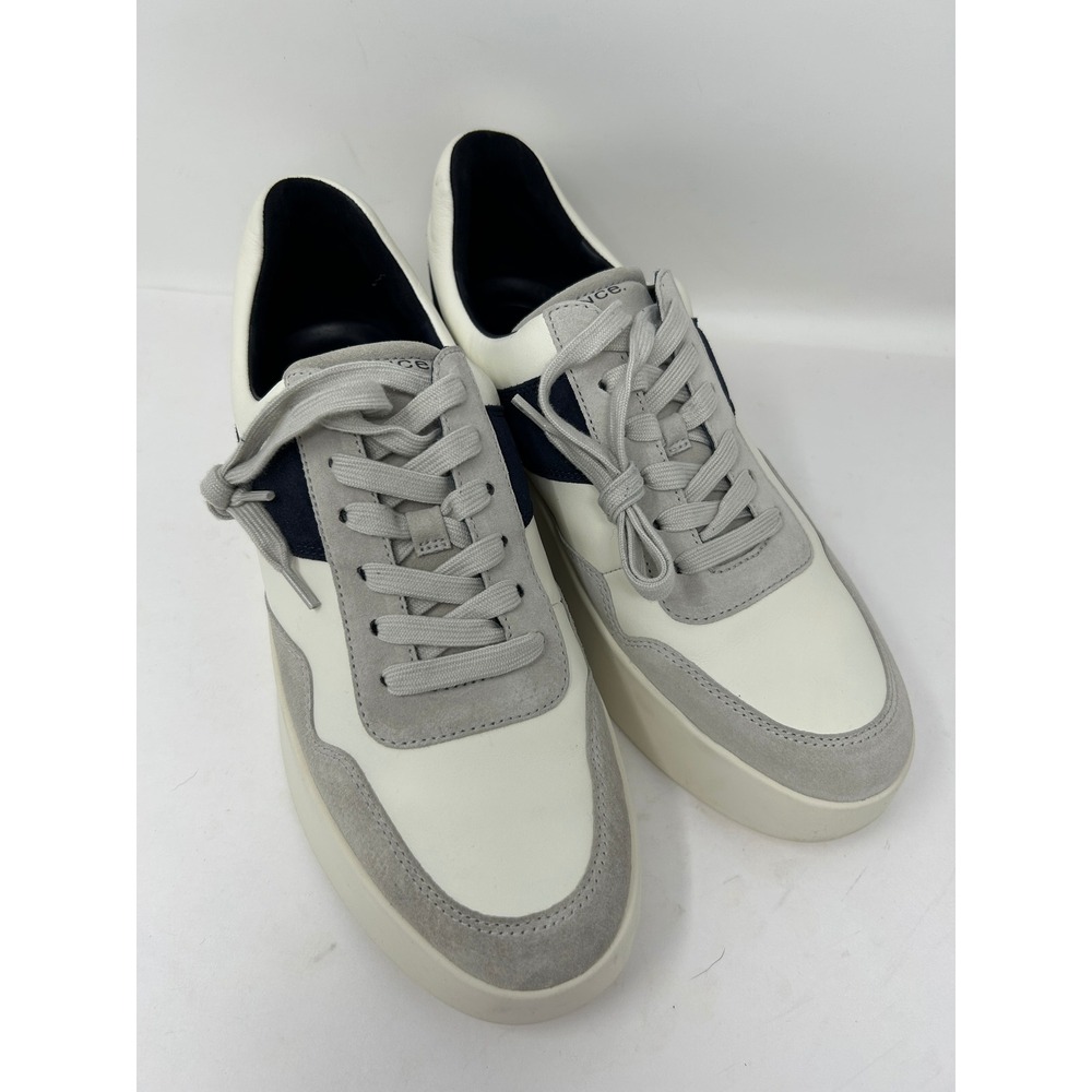 Vince Warren Court Platform Sneakers Womens 9.5 White Navy Leather Suede Low Top